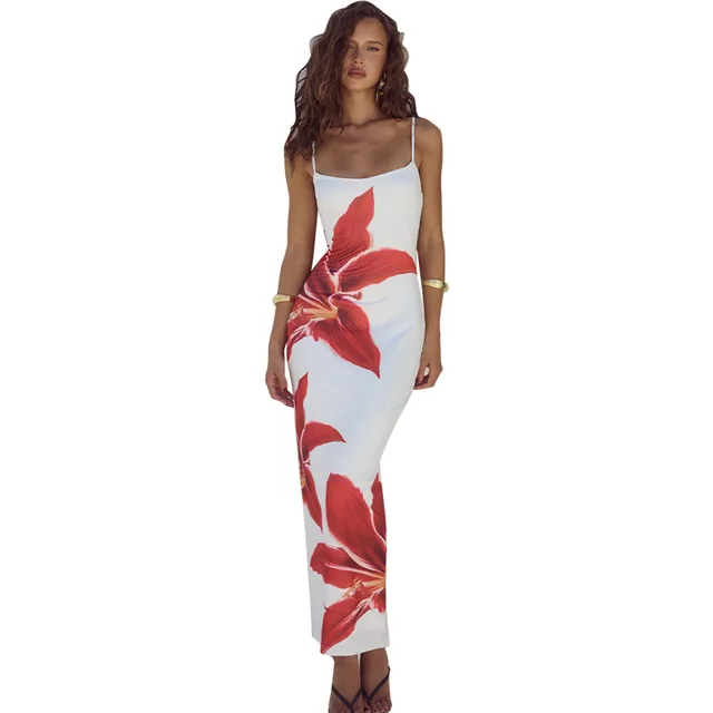 Robe simple à bretelles spaghetti imprimée floral