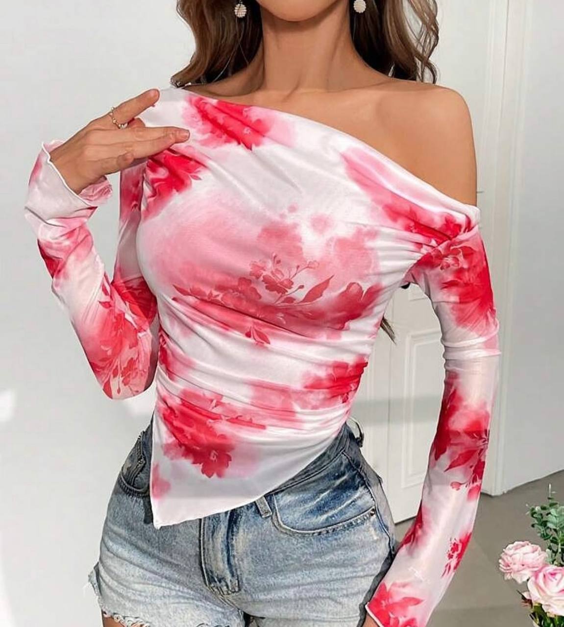T-shirt à manches longues imprimé avec dégradé tie-dye
